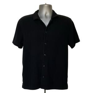 J.Crew Knit Polo Shirt Mens Medium Black Short Sleeve Cotton Blend Casual